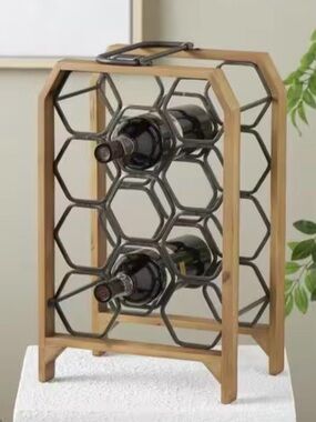 Modern Farmhouse Honeycomb Wine Rack - Black and Wood HOME ACCENTS (NEW)